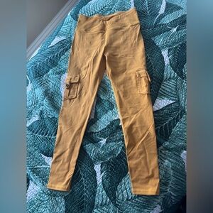 Girls' Mustard Cargo Leggings with Side Pockets